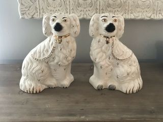 Pair 2 Antique Staffordshire England Dog Figurines Set