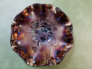 Vintage Pansy By Imperial Iridescent Carnival Glass Bowl