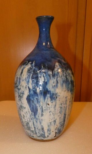 Blue White Glazed Ceramic Vase,  Jon Brooks,  Signed,  Exquisite