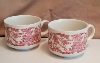 Vintage Churchill England Blue Willow Large Coffee Or Soup Bowl Cup Mug Red 2