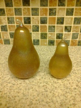 2 X Glasform Glass Golden & Pink Pears With Stickers 9 & 12 Cm John Ditchfield?