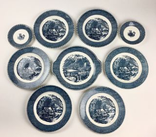 Currier And Ives Royal China Dishes The Rocky Mountains Set Of 9 Plates