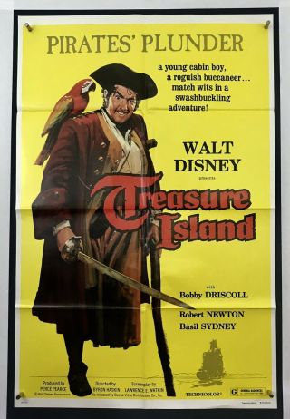 Treasure Island Movie Poster (fine, ) One Sheet 1975 Rerelease Walt Disney 4129