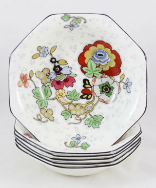 Set 6 Soup Bowls 6.  5 " Art Deco Style Flowers Vintage Crown Ducal China England
