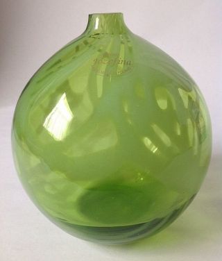 Krosno Jozefina Green Swirl Art Glass Oil Lamp Vase Globe W Label No Wick 6 "