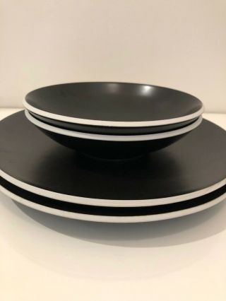 Vintage Set Of 4 Sasaki Colorstone Matte Black Bowl Plate Vignelli Design 1986