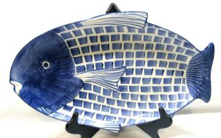 Zanolli Italy Large 16 " Fish Platter Bowl Blue & White Nautical Hand Painted