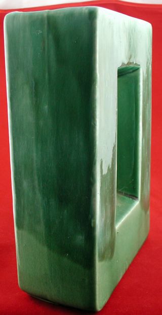 Vintage McCoy Art Pottery Green Rectangular Planter / Vase With Yellow Bird 6