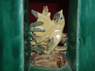 Vintage McCoy Art Pottery Green Rectangular Planter / Vase With Yellow Bird 7