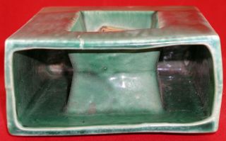 Vintage McCoy Art Pottery Green Rectangular Planter / Vase With Yellow Bird 8