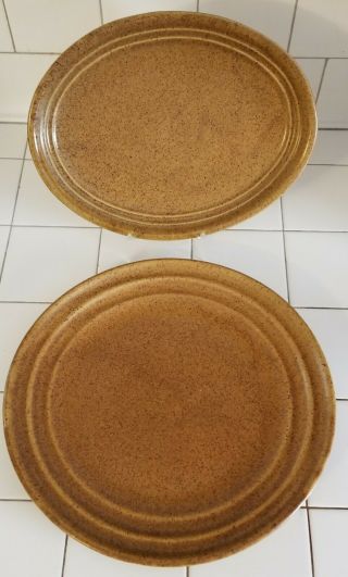 2 Vtg Mojave Monmouth Il Brown Chop Plate & Platter Maple Leaf Pottery Usa