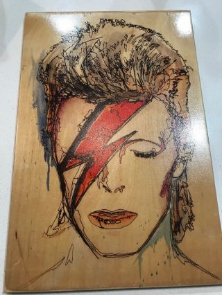 Print David Bowie On Wood Drawing Water Color Line Rock And Roll Music Art 12x18