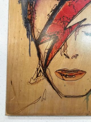 Print David Bowie On Wood Drawing Water Color Line Rock and Roll Music Art 12x18 2