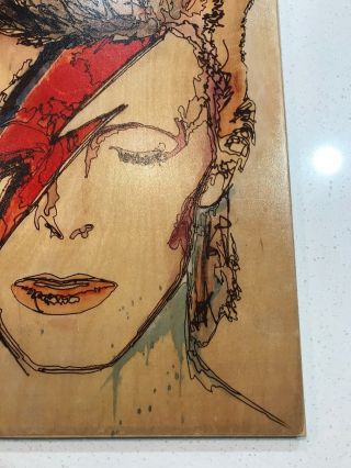Print David Bowie On Wood Drawing Water Color Line Rock and Roll Music Art 12x18 3