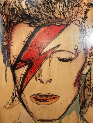 Print David Bowie On Wood Drawing Water Color Line Rock and Roll Music Art 12x18 6