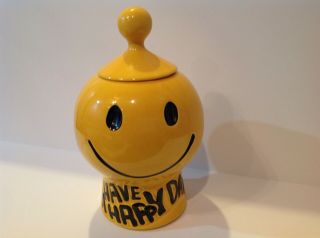 Vtg Mccoy Smiley Face Have A Happy Day Yellow Cookie Jar 1970 