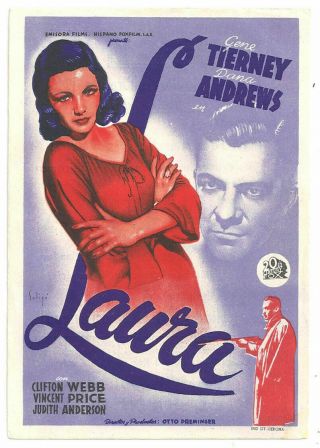 Laura Gene Tierney Otto Preminger Dana Andrews Spanish Herald Mini Poster