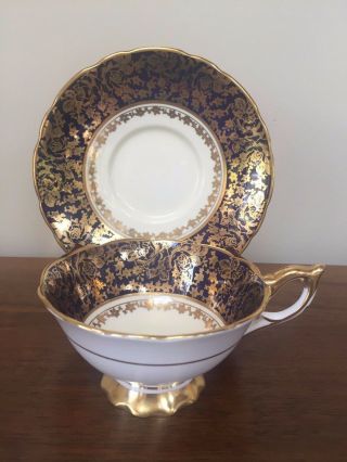 Royal Stafford Cobalt Blue & Gold Floral Footed Cup & Saucer Set