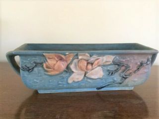 Roseville Pottery - Magnolia Double Handle Window Box Planter,  389 - 8 Blue