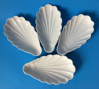 Set Of 4 Pillivuyt Scallop Shell Dish Ramekin Sauce Bowls France White Porcelain