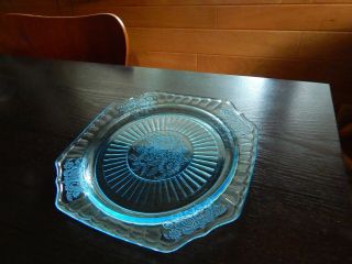 Rare Mayfair Open Rose Blue Depression Glass Anchor Hocking 9 1/2 " Dinner Plate