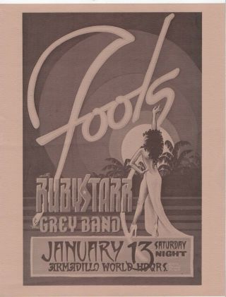 The Fools Ruby Starr Grey Band At The Armadillo Headquarters Flyer 1979.
