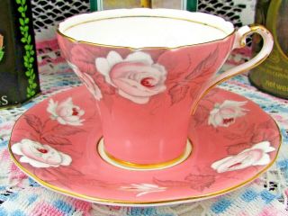 Aynsley White Textured Roses Blush Pink Corset Shape Cup And Saucer