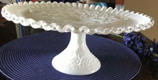 Silvercrest Spanish Lace Pedestal Footed Cake Stand MilkGlass 10 1/2” Wx4 1/2” T 3