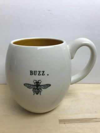 Rare Rae Dunn Buzz Bee Mug 16 Ounce Magenta Cup Coffee White W Yellow Interior