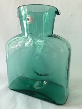 Blenko Sea Green Glass Double Spout Water Bottle Pitcher Carafe Modern USA 2