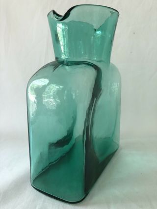 Blenko Sea Green Glass Double Spout Water Bottle Pitcher Carafe Modern USA 3