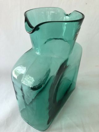 Blenko Sea Green Glass Double Spout Water Bottle Pitcher Carafe Modern USA 5