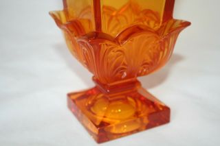 Germany 24 Lead Crystal Amber Glass Square Pedestal Vase Art Deco Floral Motif 4