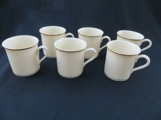 Set Of 6 Lenox Fine China Hayworth Coffee Mugs Gold Trim 3 5/8 X 3 1/2h " Usa