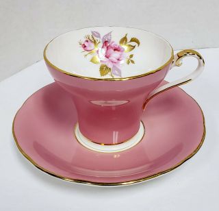Aynsley Tea Cup And Saucer Pink Gold Trimmed Floral Bone China