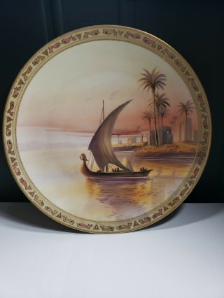 Antique Nippon Hand Painted Signed 10 " Plate Sailing Ship Scene - D1