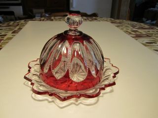 Antique Mckee Circa 1901 Eapg Ruby Stain The Prize Covered Butter Dish Set