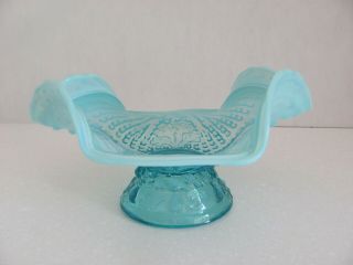 Northwood Glass Bowl Blue Opalescent Argonaut Shell Footed Unique Shape 1903