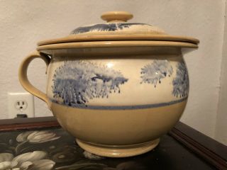 1860’s - 70’s Mochaware Seaweed Pattern Chamber Pot With Matching Lid