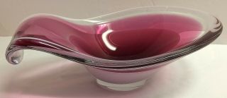 Flygsfors Art Glass Sweden 13 " Coquille Bowl Designed By Paul Kedelv 1962 Signed