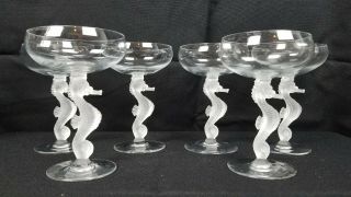 Set Of 6 Frosted French Bayel Seahorse Stem Glasses 6 "
