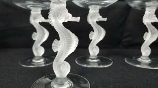Set Of 6 Frosted French Bayel Seahorse Stem Glasses 6 