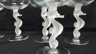 Set Of 6 Frosted French Bayel Seahorse Stem Glasses 6 