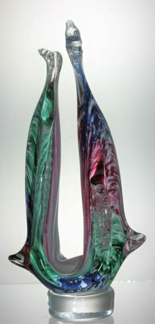 Multi Coloured Lavorazione Arte Murano Venetian Glass Penguins Figurine - 22 Cm