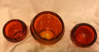 Retro Orange 3 Piece Viking Glass Orb Ashtrays Mid Century