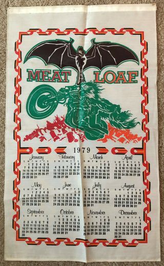 Vintage Meat Loaf 1979 Bat Out Of Hell Large Hanging Cloth Calendar,  Rare,  Ex
