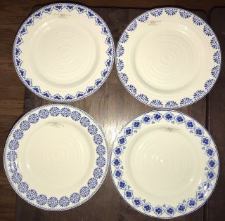 Set Of 4 Salad Plates Blue White Sophie Conran For Portmeirion 8 " Porcelain