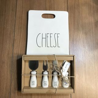 Rae Dunn Ll Cheese Board Serving Tray & Cheese Knives Set - Ceramic - Nwt
