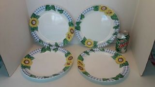 Set Of 4 Corelle Sunflower Sunsation Dinner Plates 10 1/4 "