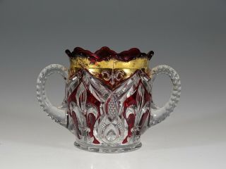 Eapg Bryce Higbee Glass Ruby Stained Crystal Fleur - De - Lys Spooner C.  1898